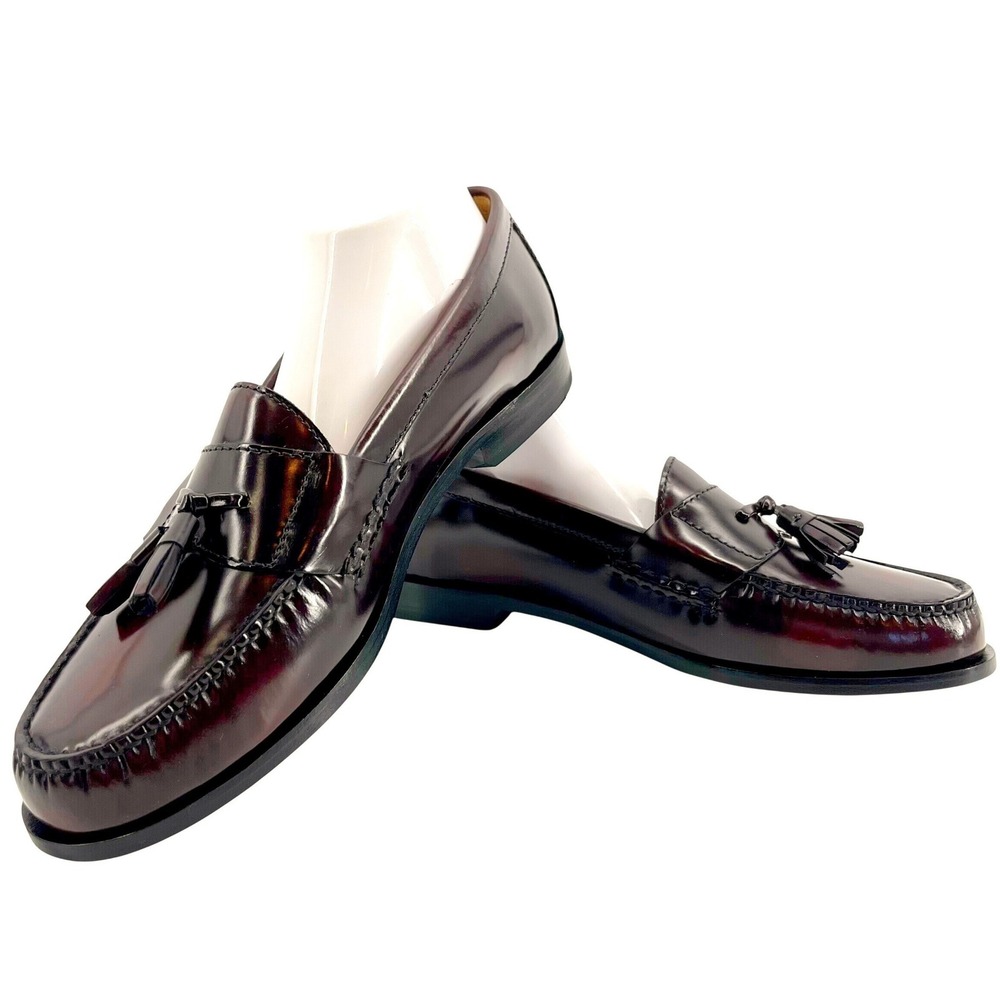Cole Haan Pinched Tassel Loafers 10.5 E Burgundy Polished Leather Dress Shoes